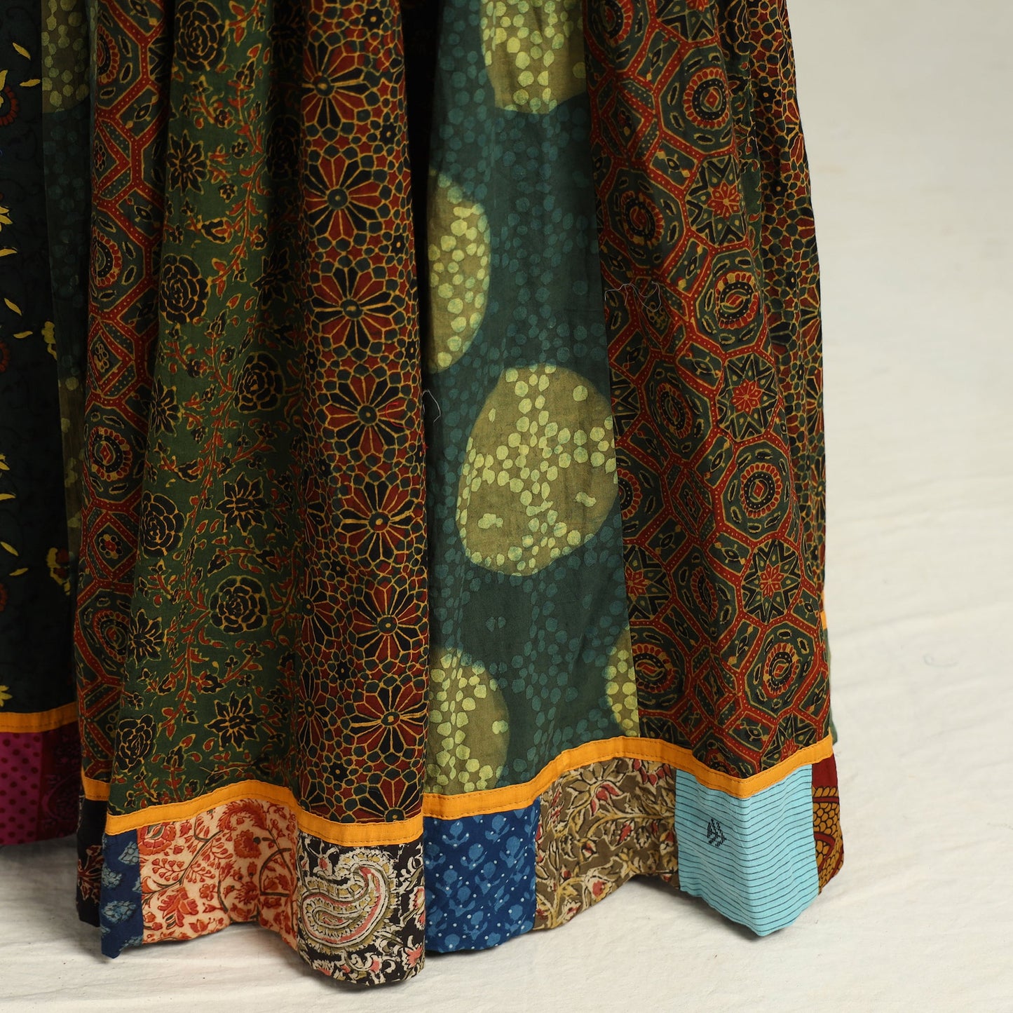 Buy Ajrakh Block Printed 24 Kali Patchwork Cotton Long Skirt 30 Online at iTokri.com