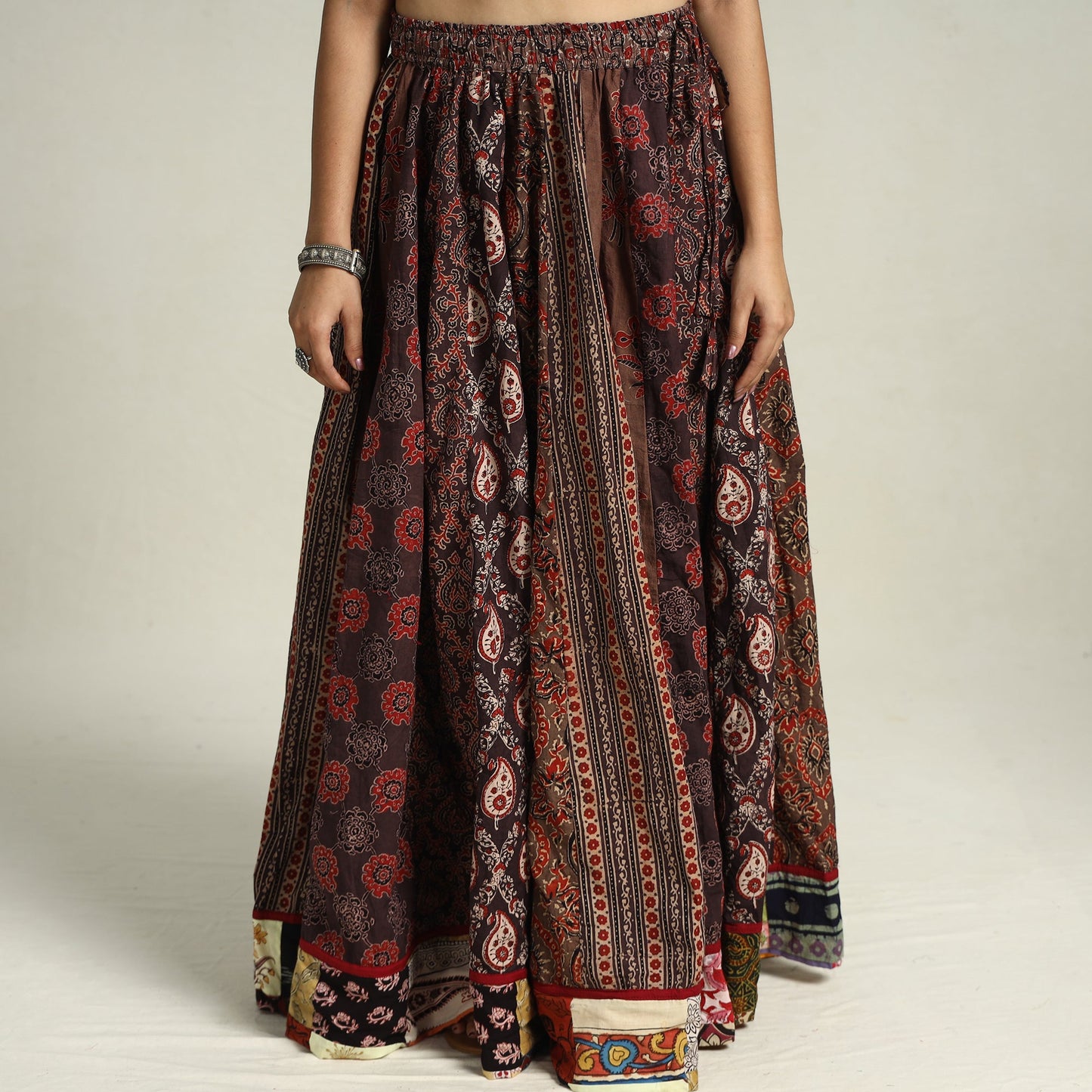 Multicolor - printed 24 kali patchwork cotton long skirt 31