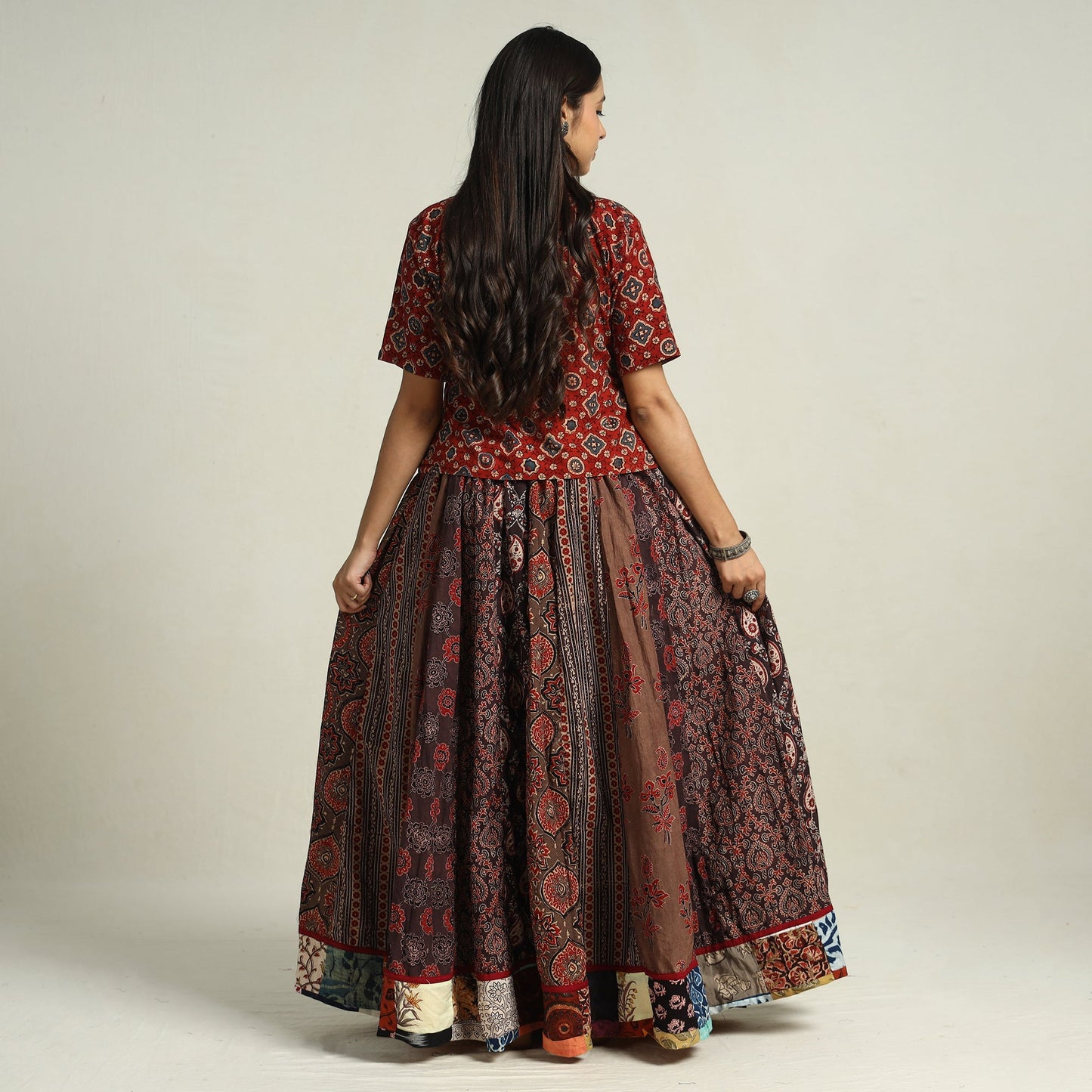 Multicolor - printed 24 kali patchwork cotton long skirt 31