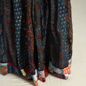 Multicolor - Ajrakh Block Printed 24 Kali Patchwork Cotton Long Skirt 32