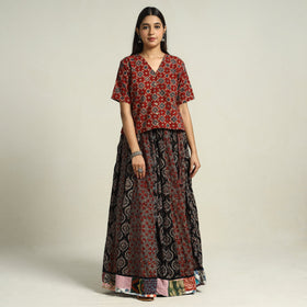 Buy Ajrakh Block Printed 24 Kali Patchwork Cotton Long Skirt 34 Online at iTokri.com