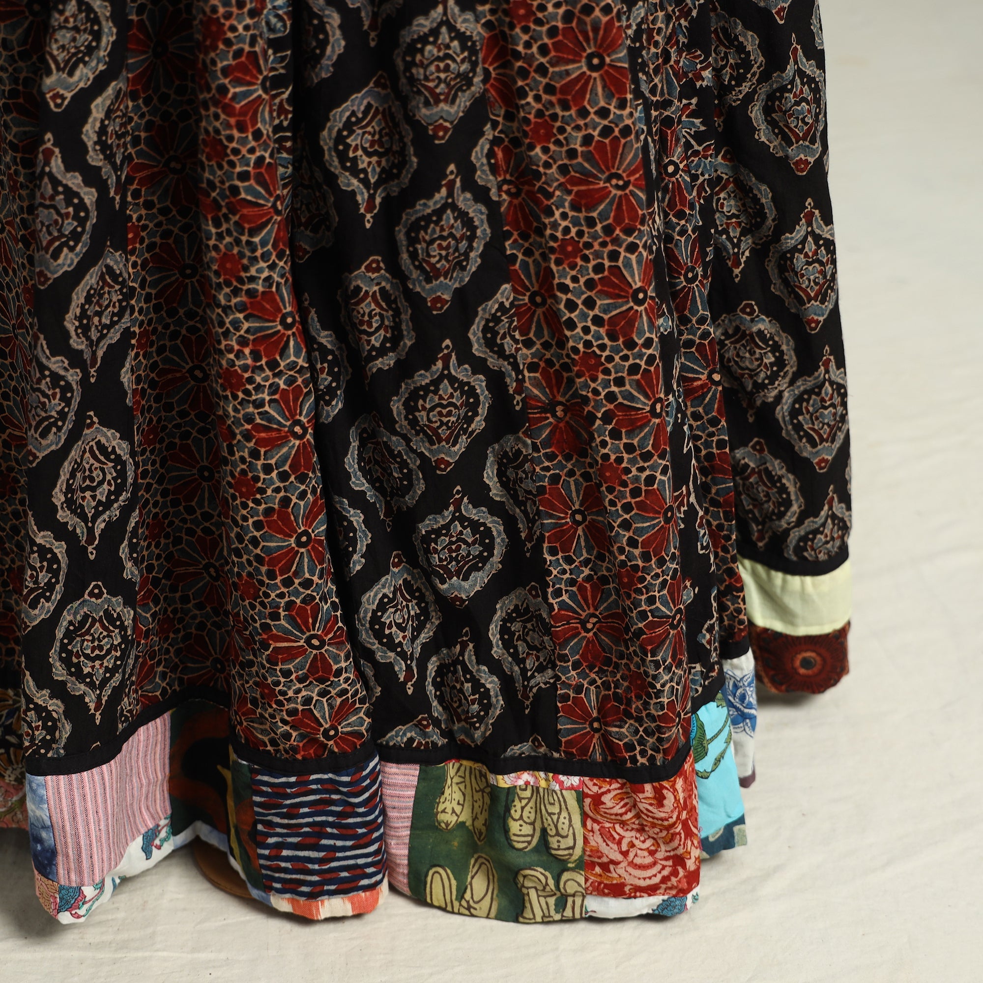 Buy Ajrakh Block Printed 24 Kali Patchwork Cotton Long Skirt 34 Online at iTokri.com