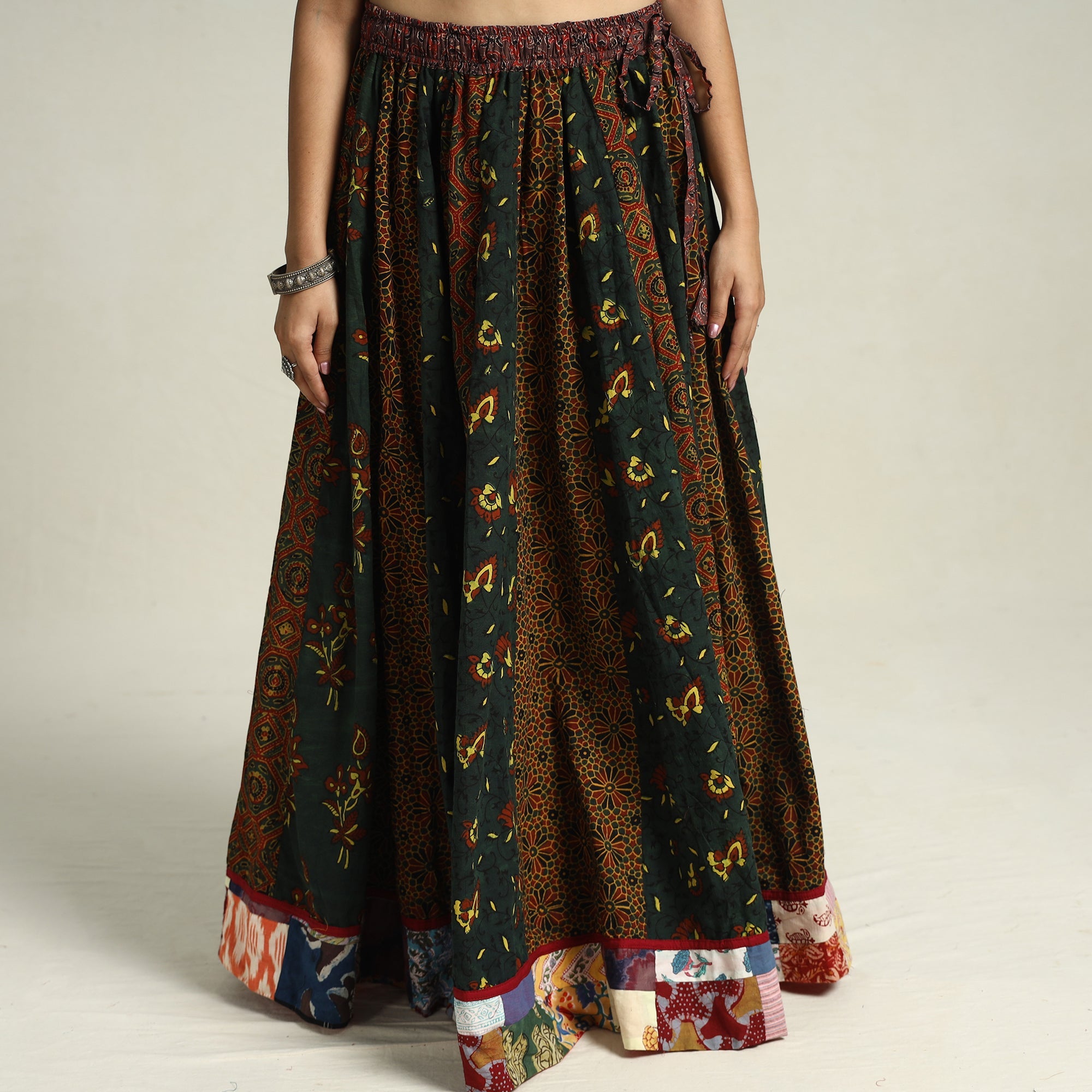 Multicolor - printed 24 kali patchwork cotton long skirt 35