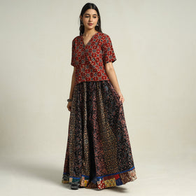  Ajrakh Block Printed 24 Kali Patchwork Cotton Long Skirt 40 