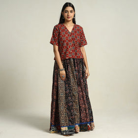  Ajrakh Block Printed 24 Kali Patchwork Cotton Long Skirt 40 