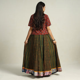  Ajrakh Block Printed 24 Kali Patchwork Cotton Long Skirt 24 