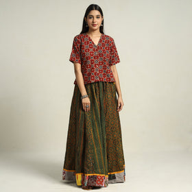  Ajrakh Block Printed 24 Kali Patchwork Cotton Long Skirt 24 