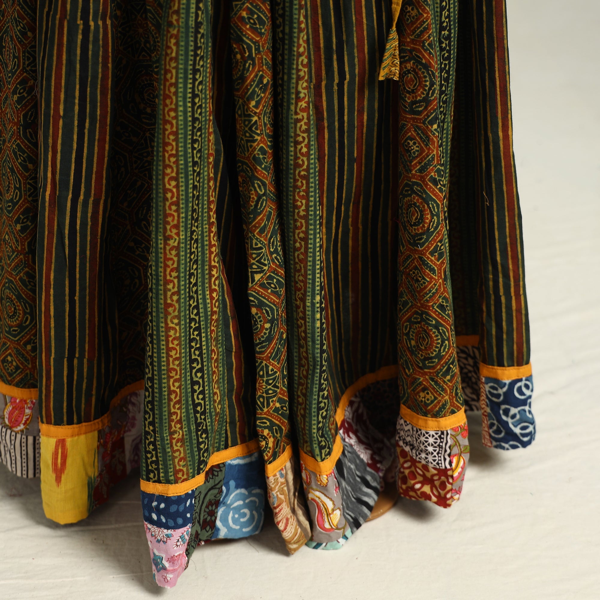  Ajrakh Block Printed 24 Kali Patchwork Cotton Long Skirt 24 