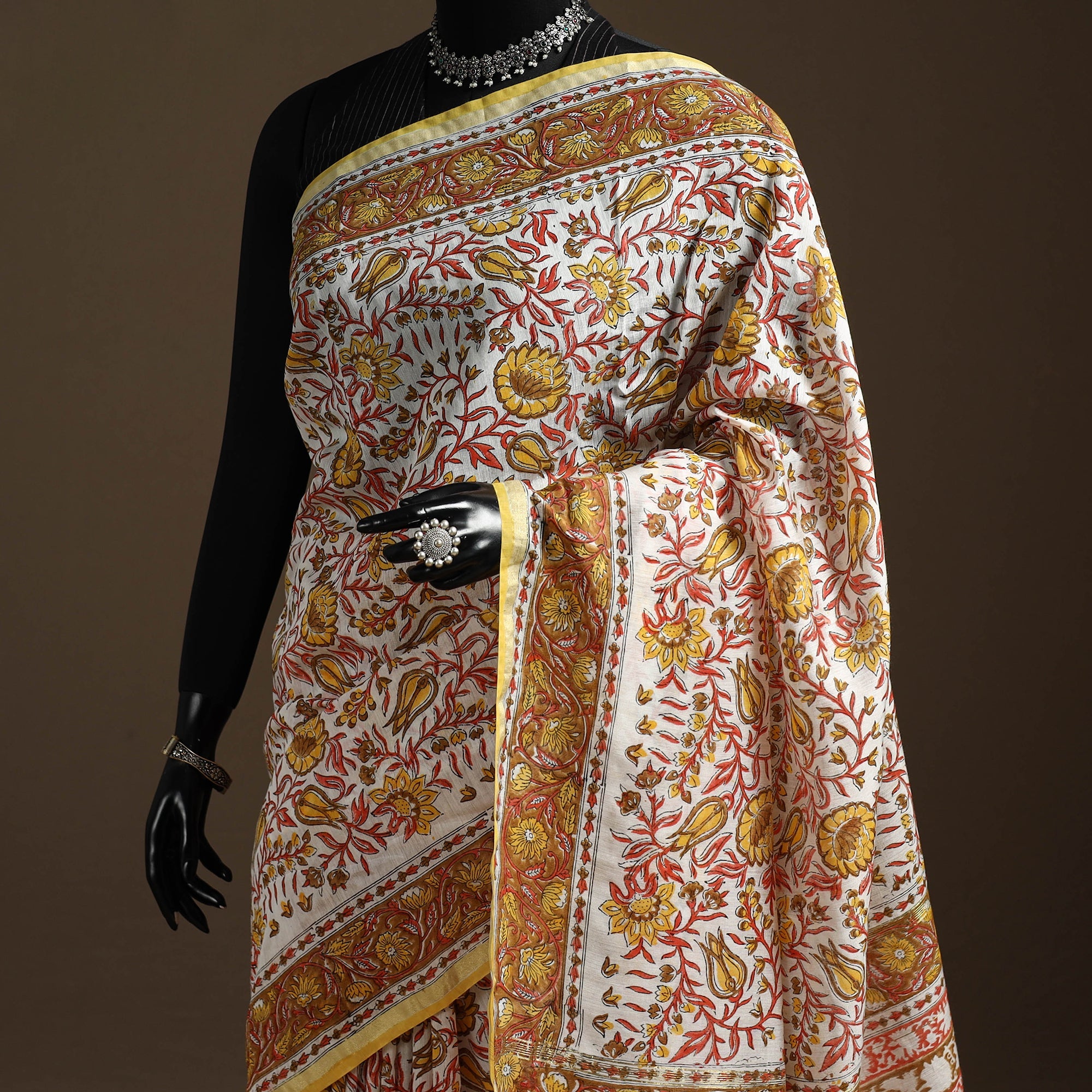 Multicolor - printed chanderi silk sanganeri saree