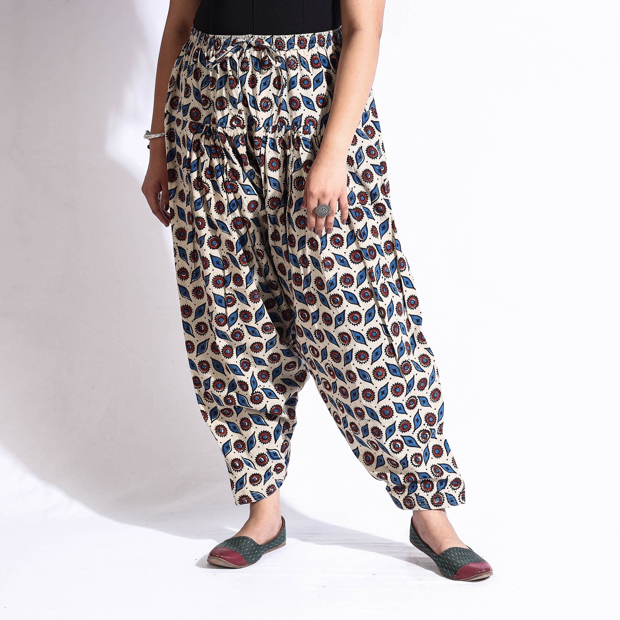 Buy Ajrakh Block Print Cotton Elasticated Salwar Online at iTokri.com