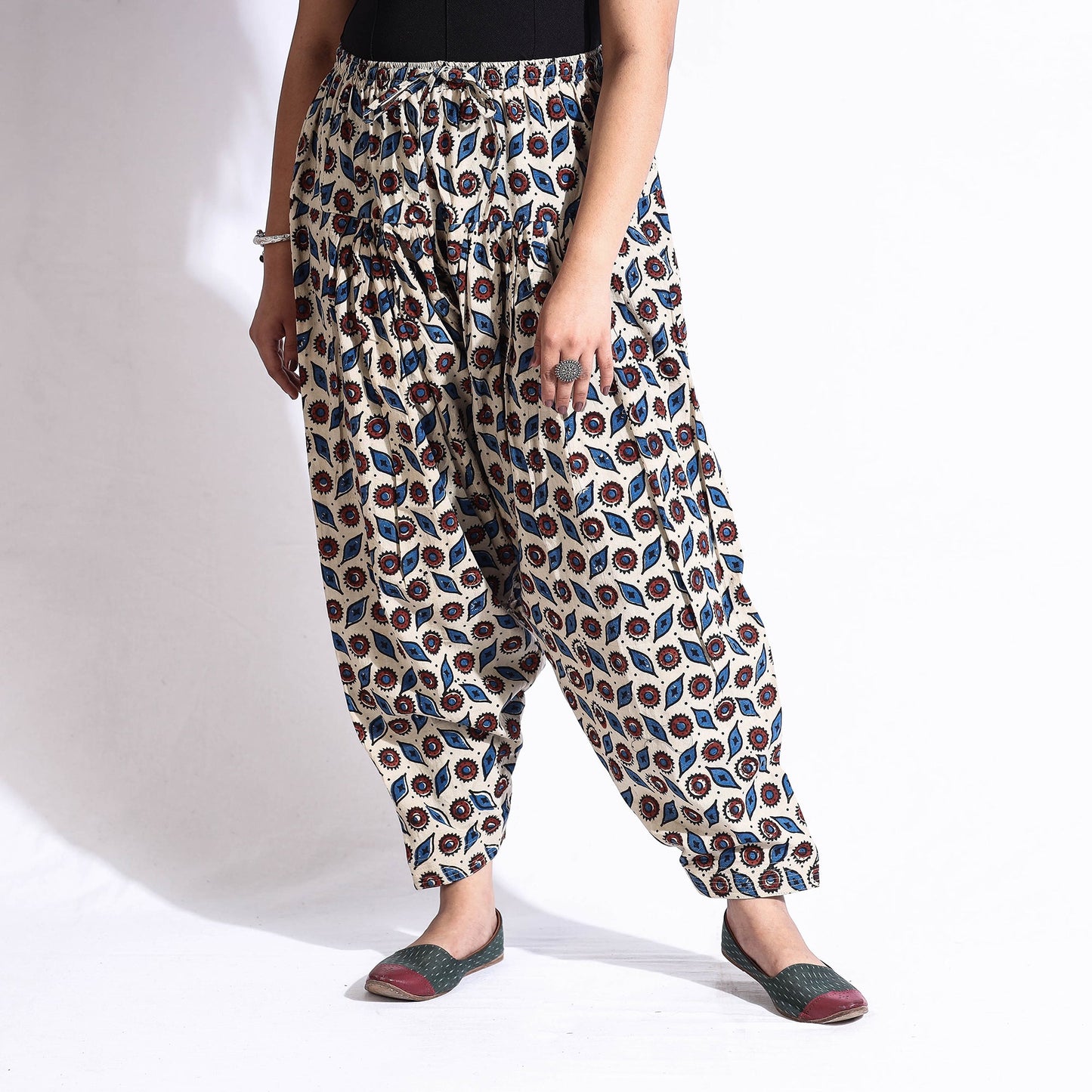 Buy Ajrakh Block Print Cotton Elasticated Salwar Online at iTokri.com