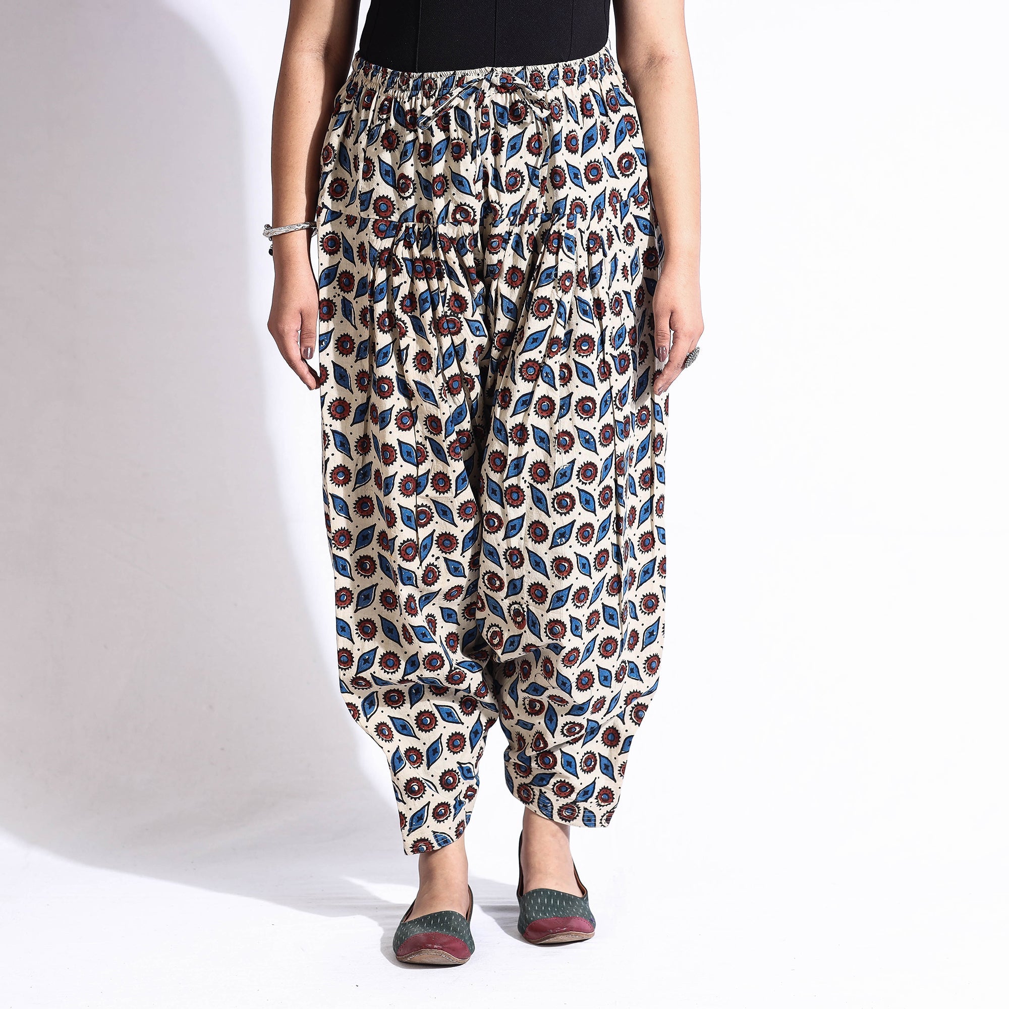 Buy Ajrakh Block Print Cotton Elasticated Salwar Online at iTokri.com