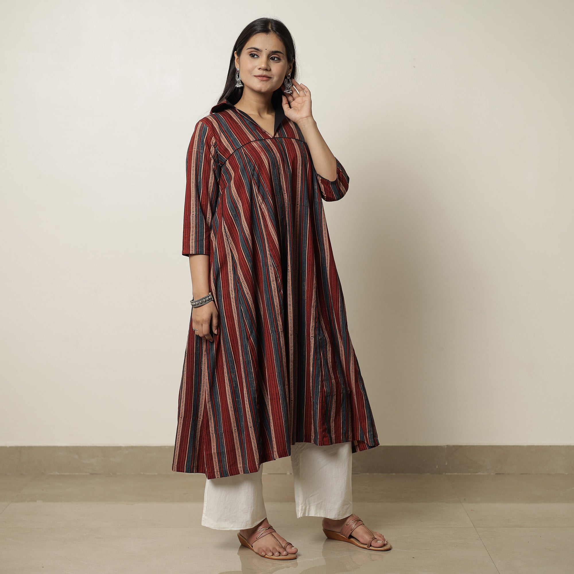 Multicolor - Ajrakh Block Printed Cotton Flared Kurta 07
