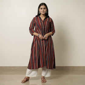 Multicolor - Ajrakh Block Printed Cotton Flared Kurta 07