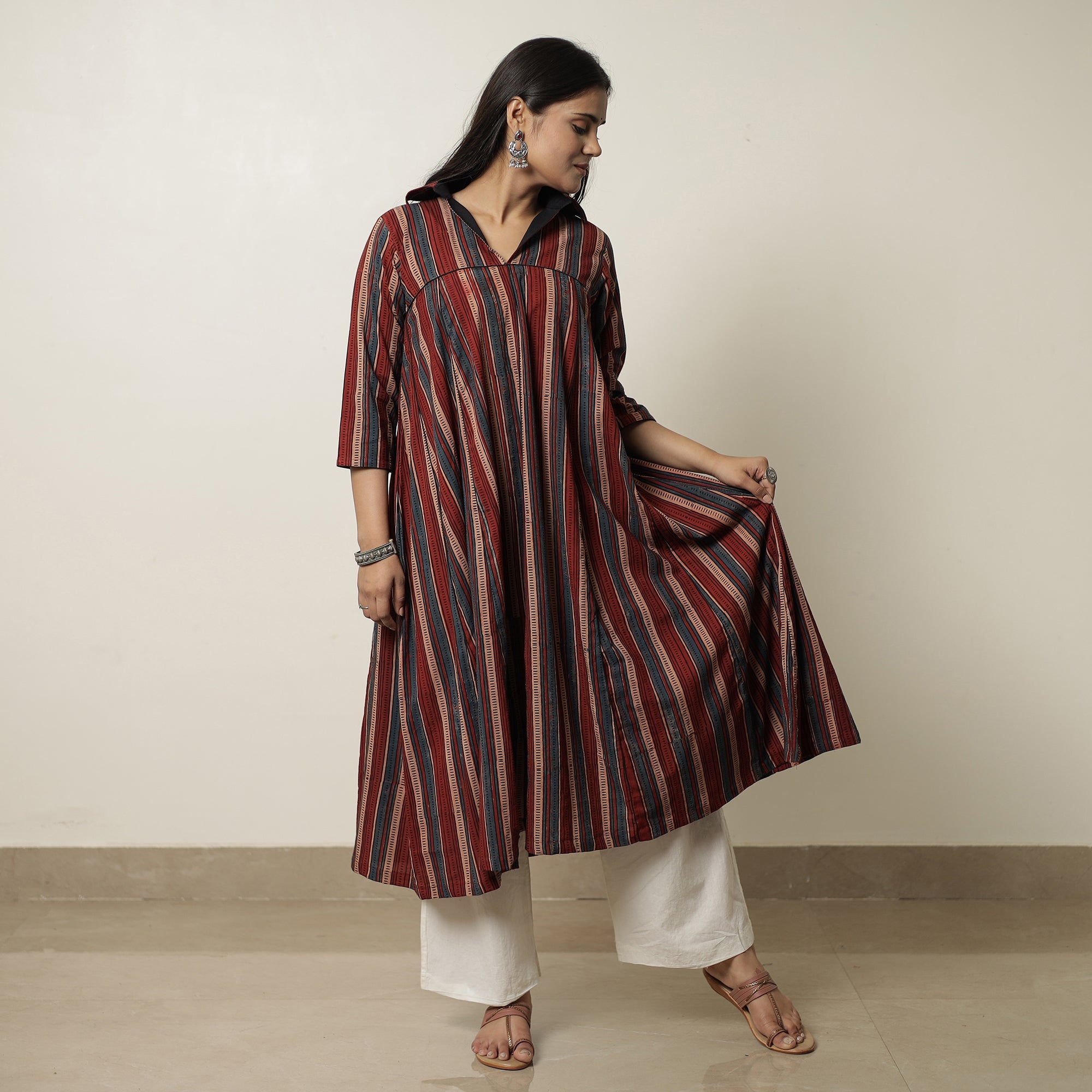 Multicolor - Ajrakh Block Printed Cotton Flared Kurta 07