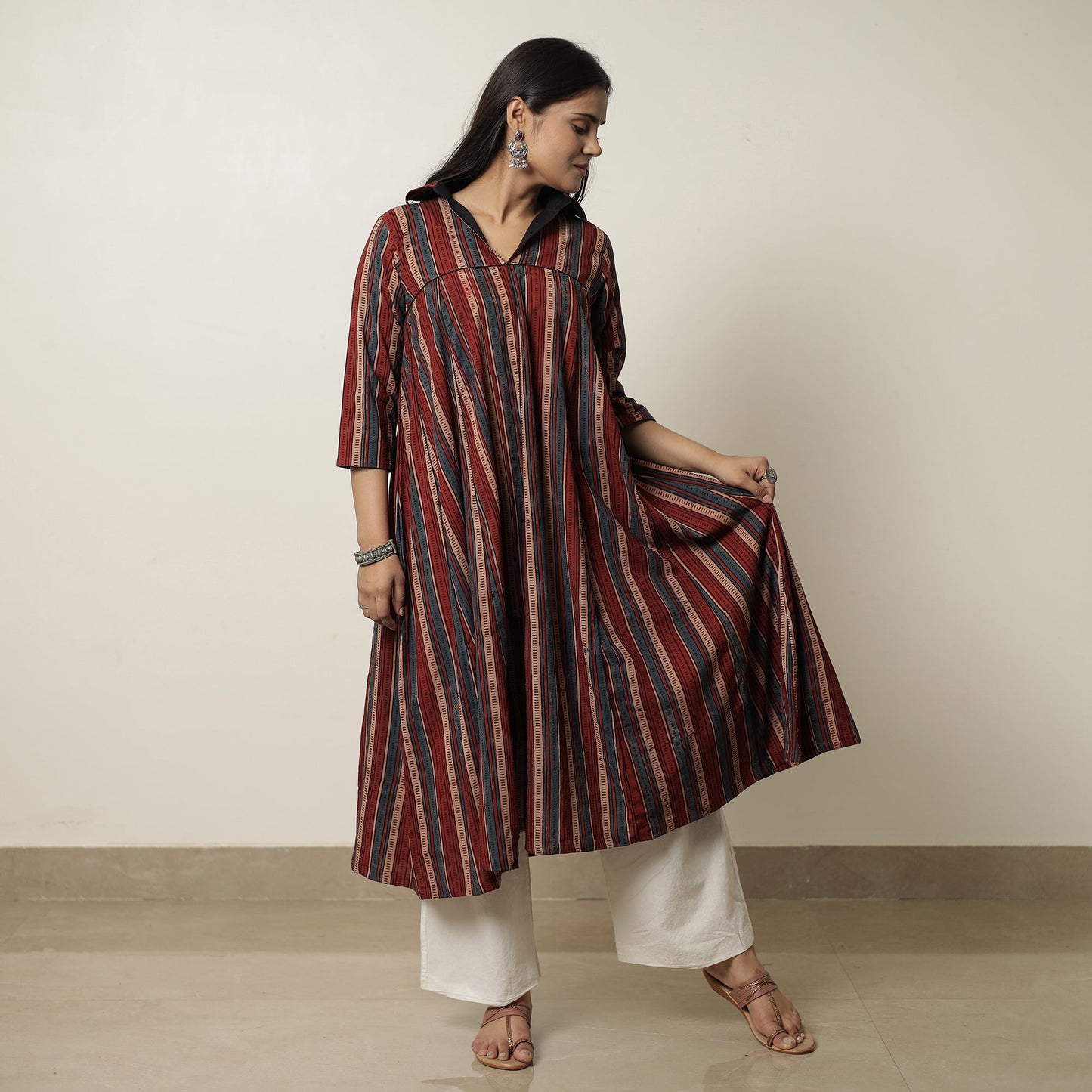 Multicolor - Ajrakh Block Printed Cotton Flared Kurta 07