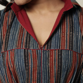 Buy Ajrakh Block Printed Cotton Flared Kurta for Women