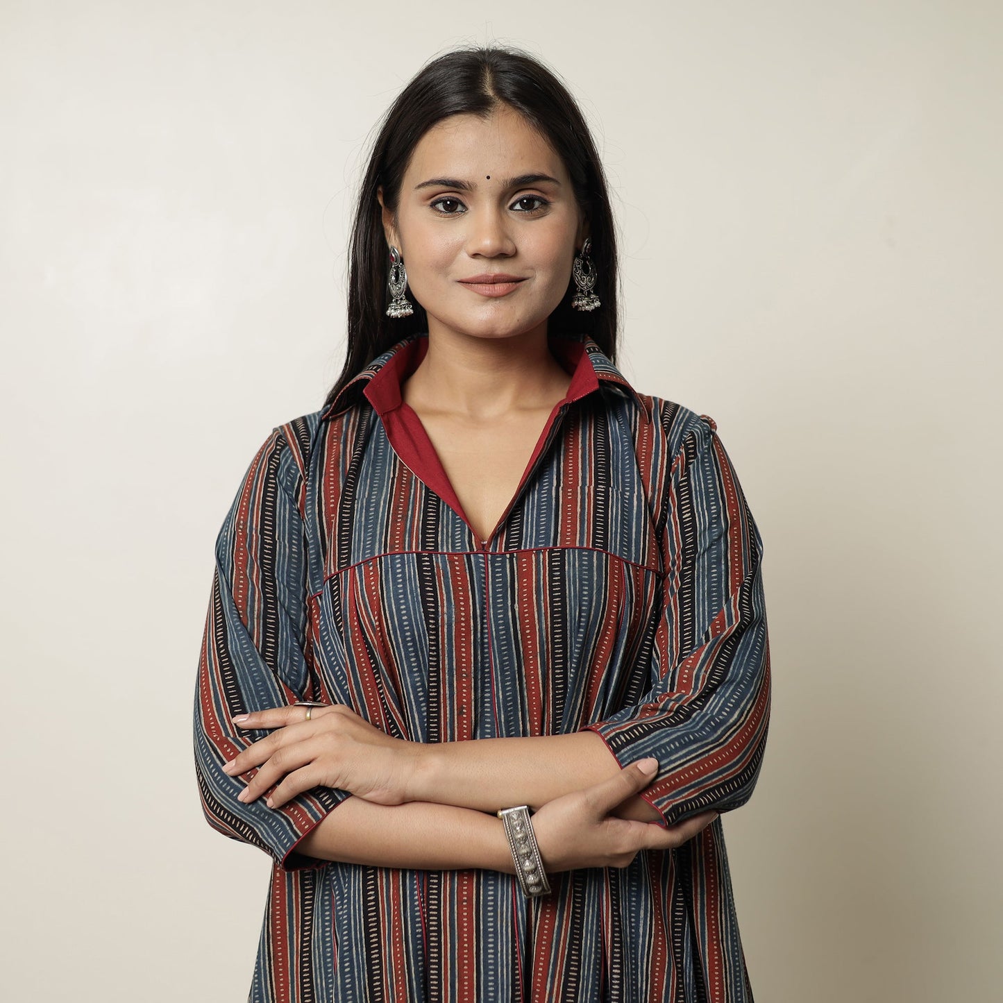 Buy Ajrakh Block Printed Cotton Flared Kurta for Women