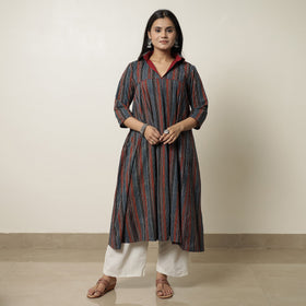 Buy Ajrakh Block Printed Cotton Flared Kurta for Women