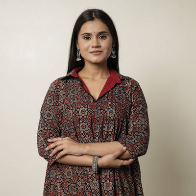  Ajrakh Block Printed Cotton Flared Kurta for Women