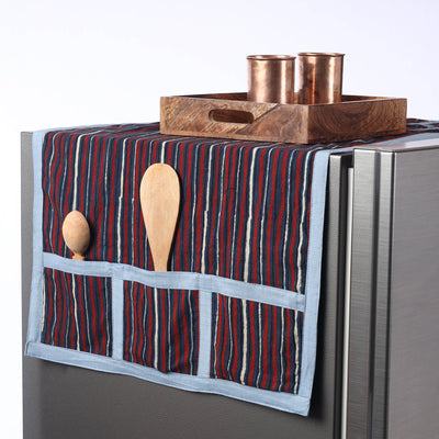 Multicolor Ajrakh Block Print Cotton Fridge Top Cover with Pockets