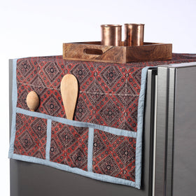 Multicolor Ajrakh Block Printed Cotton Fridge Top Cover with Pockets