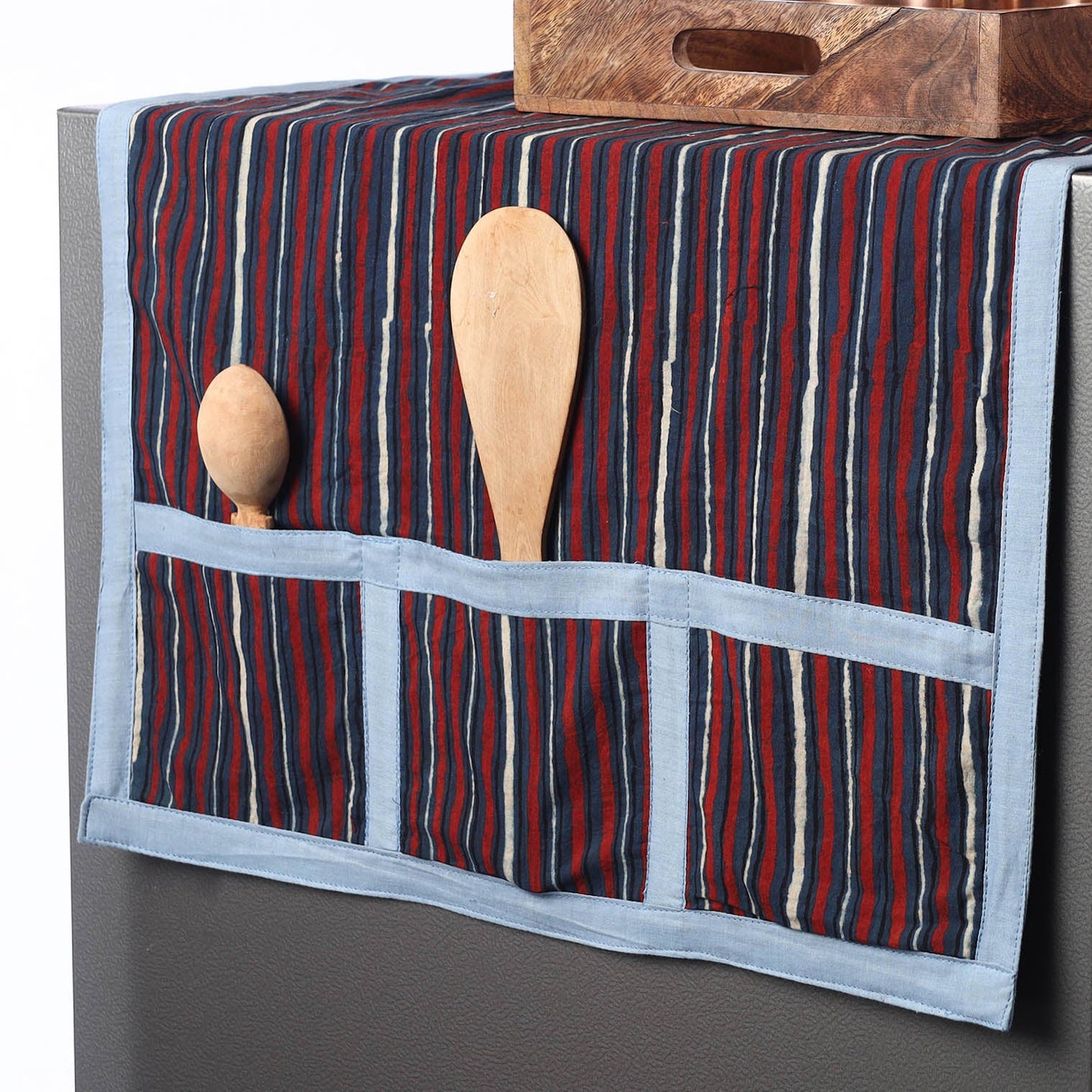 Multicolor Ajrakh Block Print Cotton Fridge Top Cover with Pockets