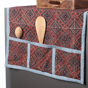 Multicolor Ajrakh Block Printed Cotton Fridge Top Cover with Pockets