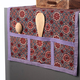Multicolor Ajrakh Block Printed Cotton Fridge Top Cover with Multiple Pockets
