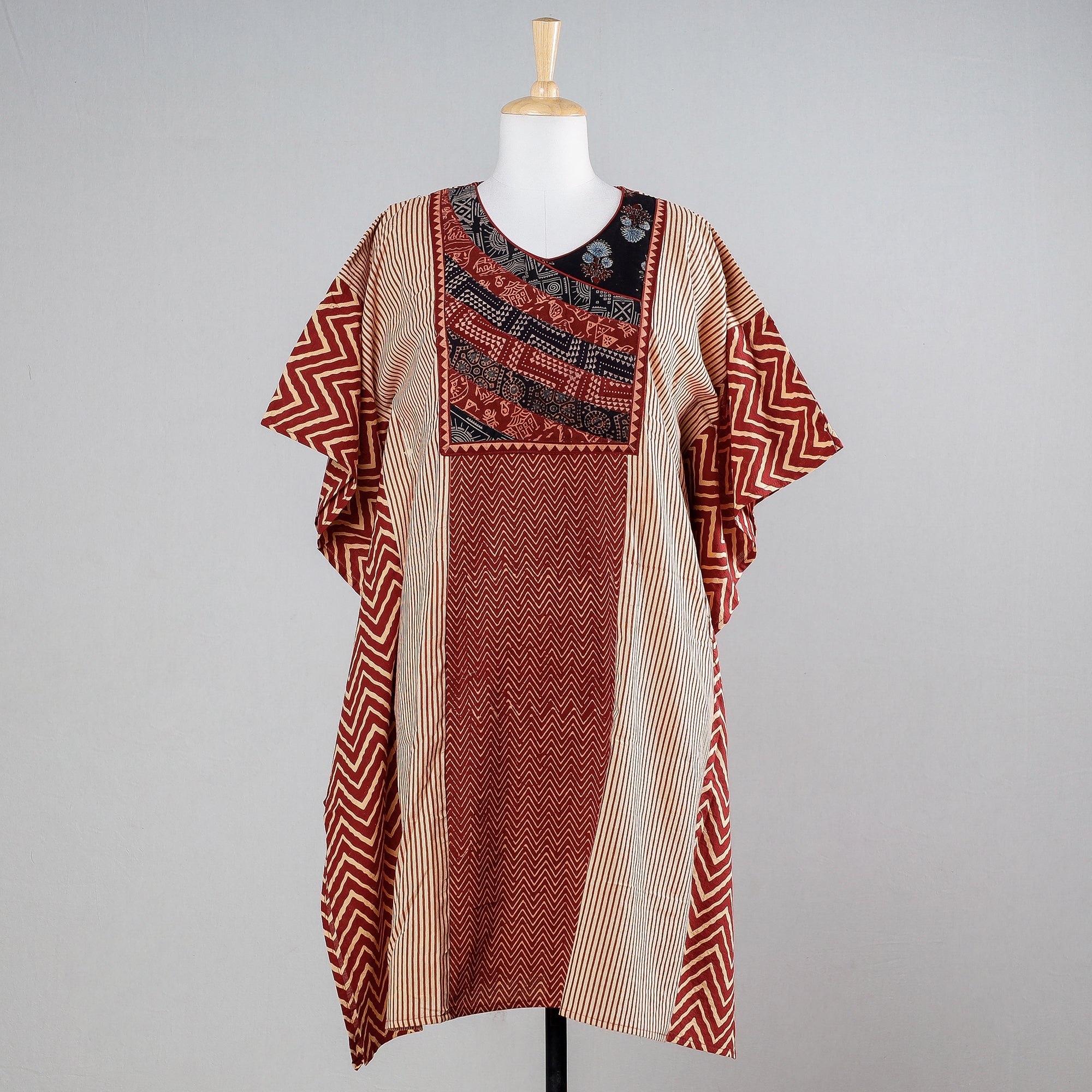 Buy Ajrakh Block Printed Cotton Kaftan with Tie-Up Waist Online l iTokri.com
