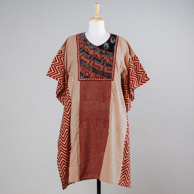 Buy Ajrakh Block Printed Cotton Kaftan with Tie-Up Waist Online l iTokri.com