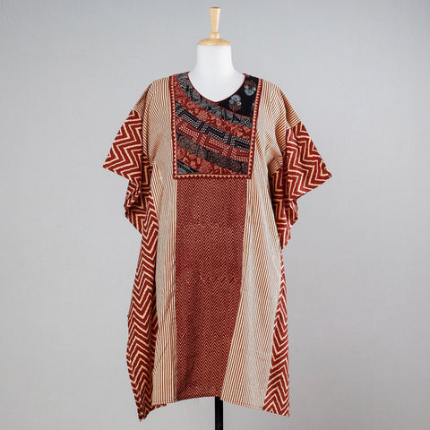 Buy Ajrakh Block Printed Cotton Kaftan with Tie-Up Waist Online l iTokri.com