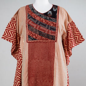 Buy Ajrakh Block Printed Cotton Kaftan with Tie-Up Waist Online l iTokri.com