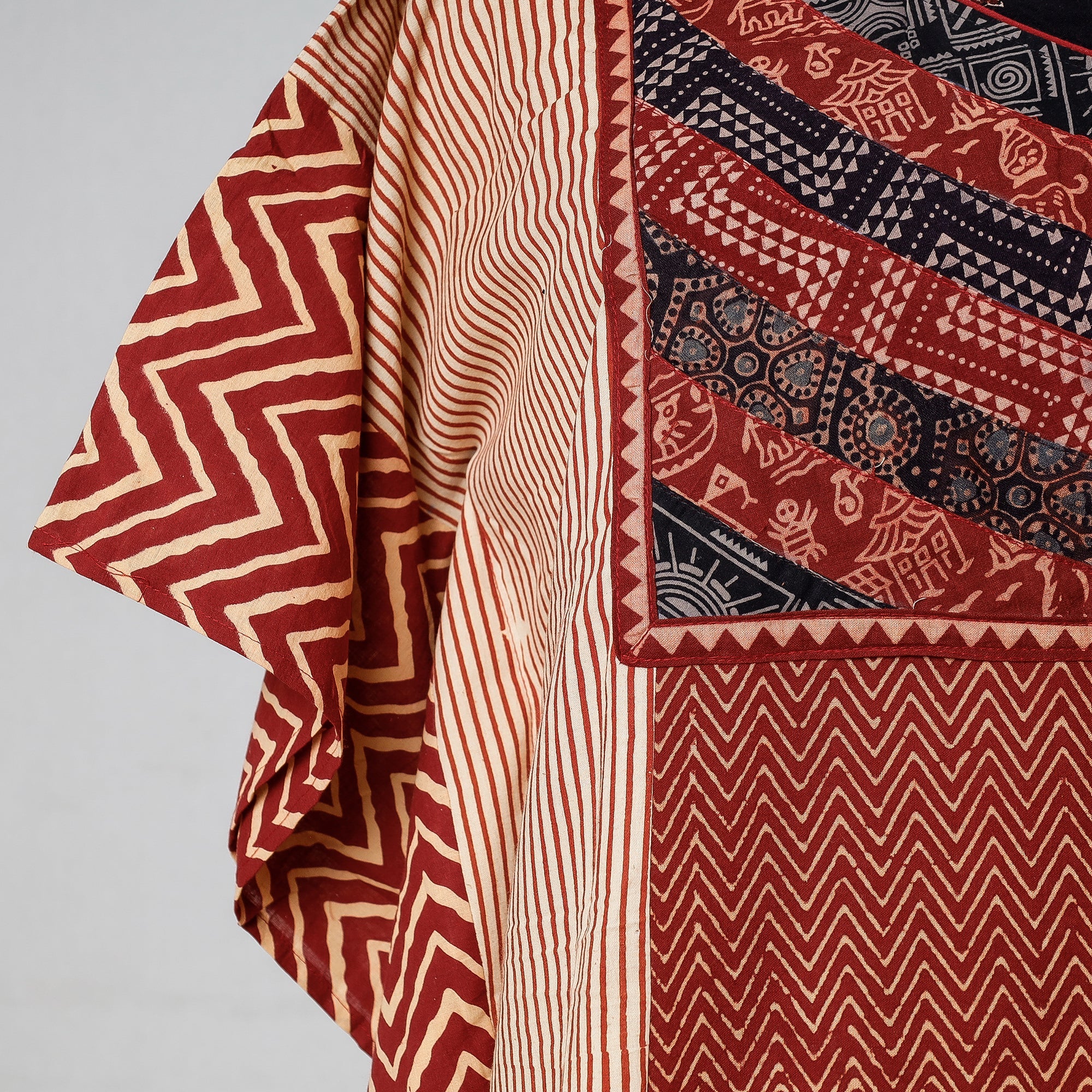 Buy Ajrakh Block Printed Cotton Kaftan with Tie-Up Waist Online l iTokri.com