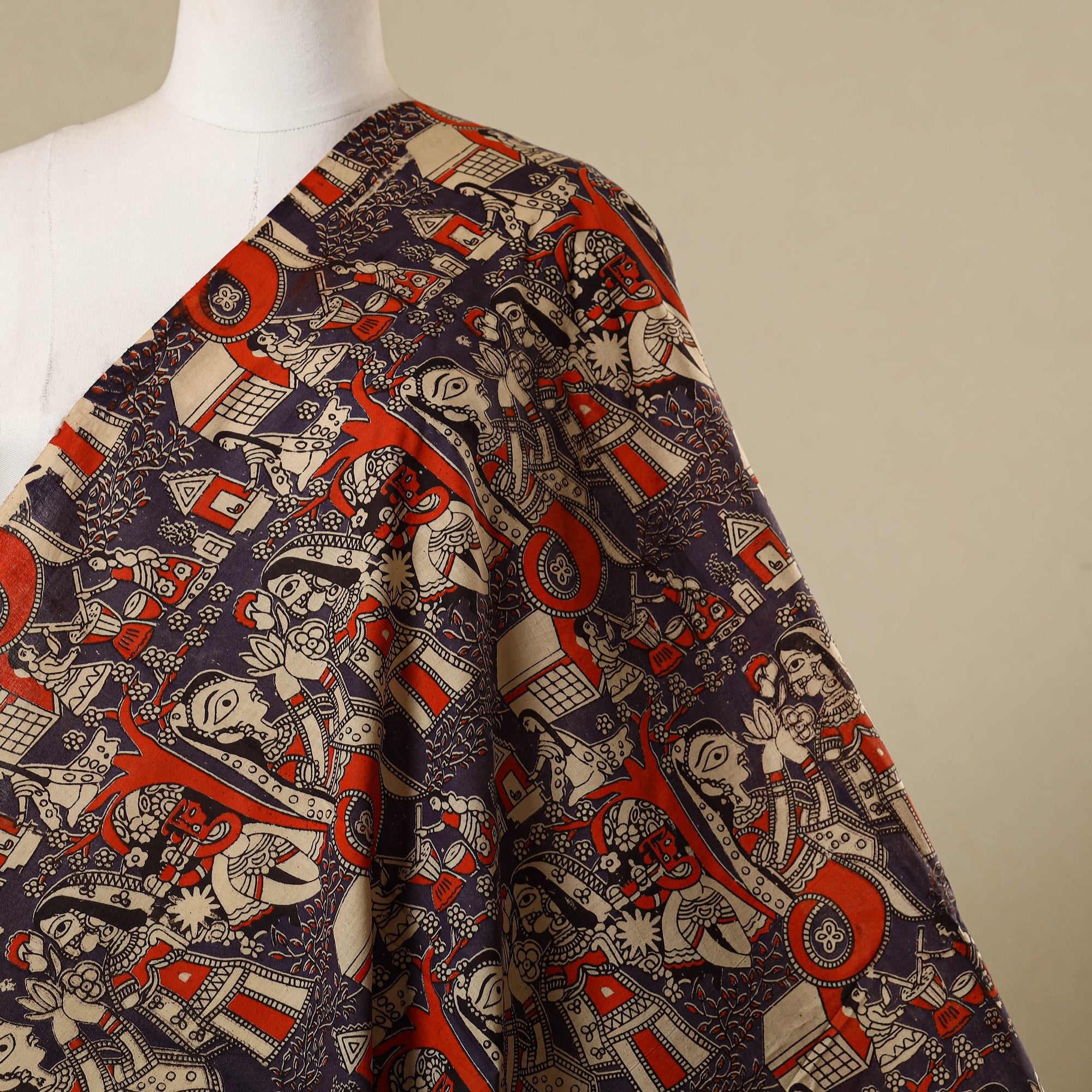 Multicolor - printed cotton kalamkari fabric 28