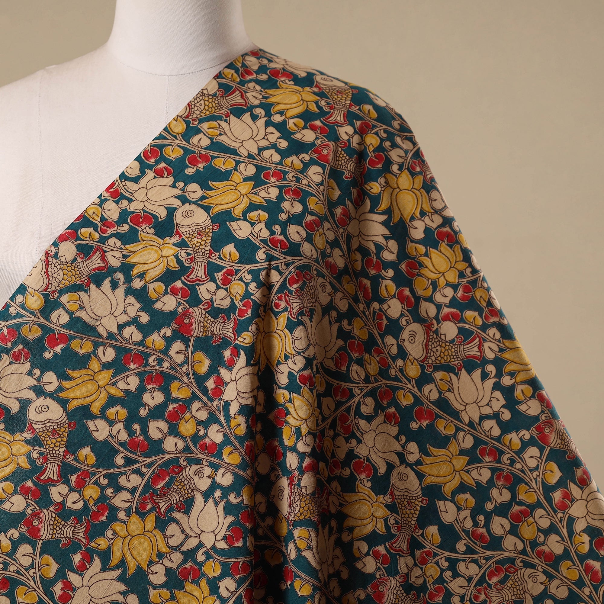 Printed cotton kalamkari fabric 29 - handcrafted