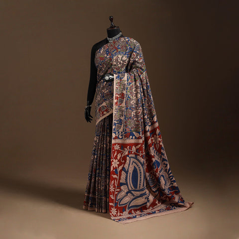 Multicolor - printed cotton kalamkari saree 01 - handcrafted