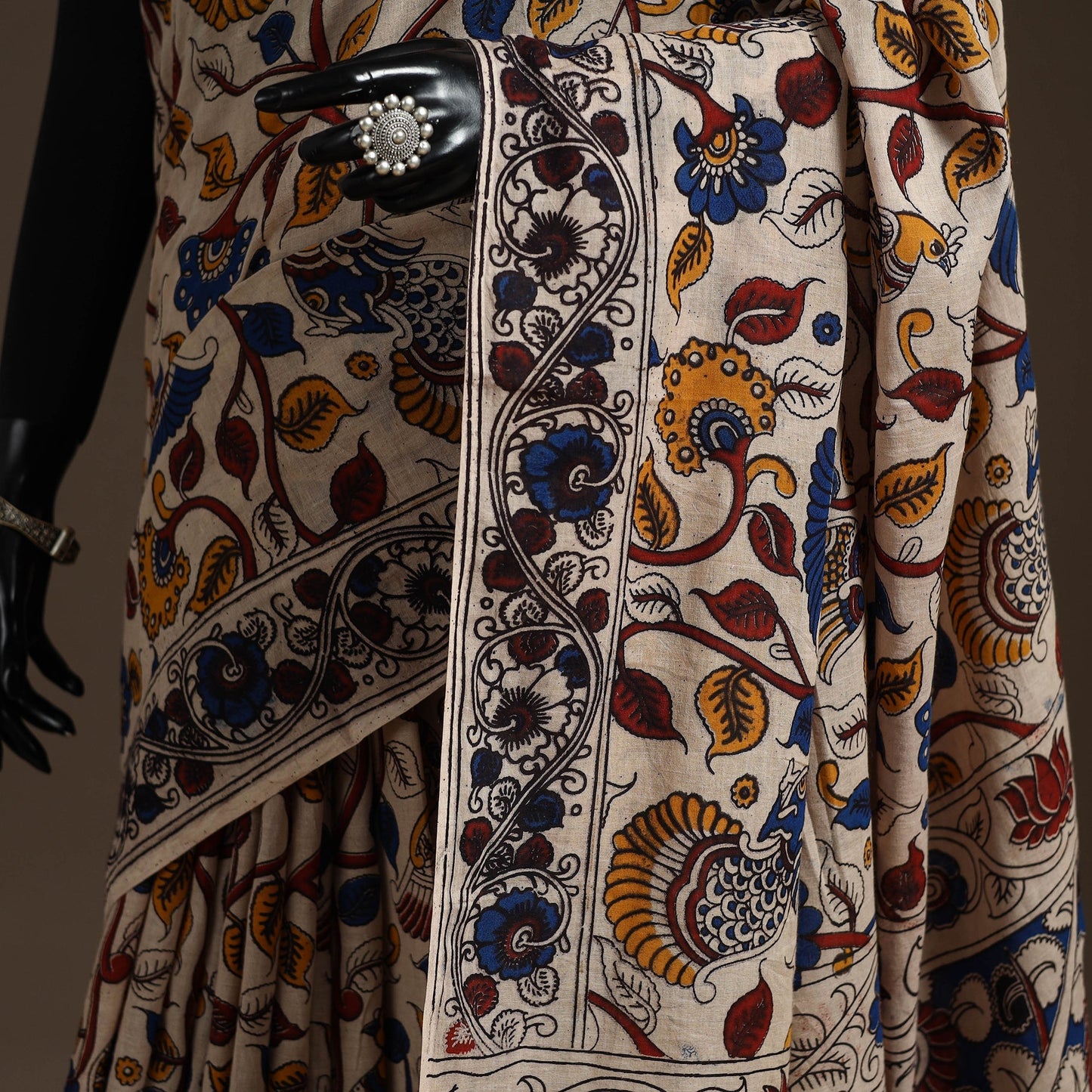 Printed cotton kalamkari saree 01 - handcrafted
