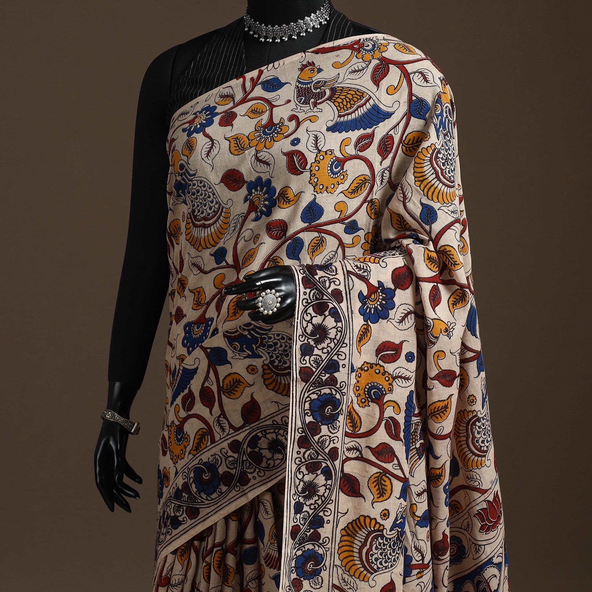 Printed cotton kalamkari saree 01 - handcrafted