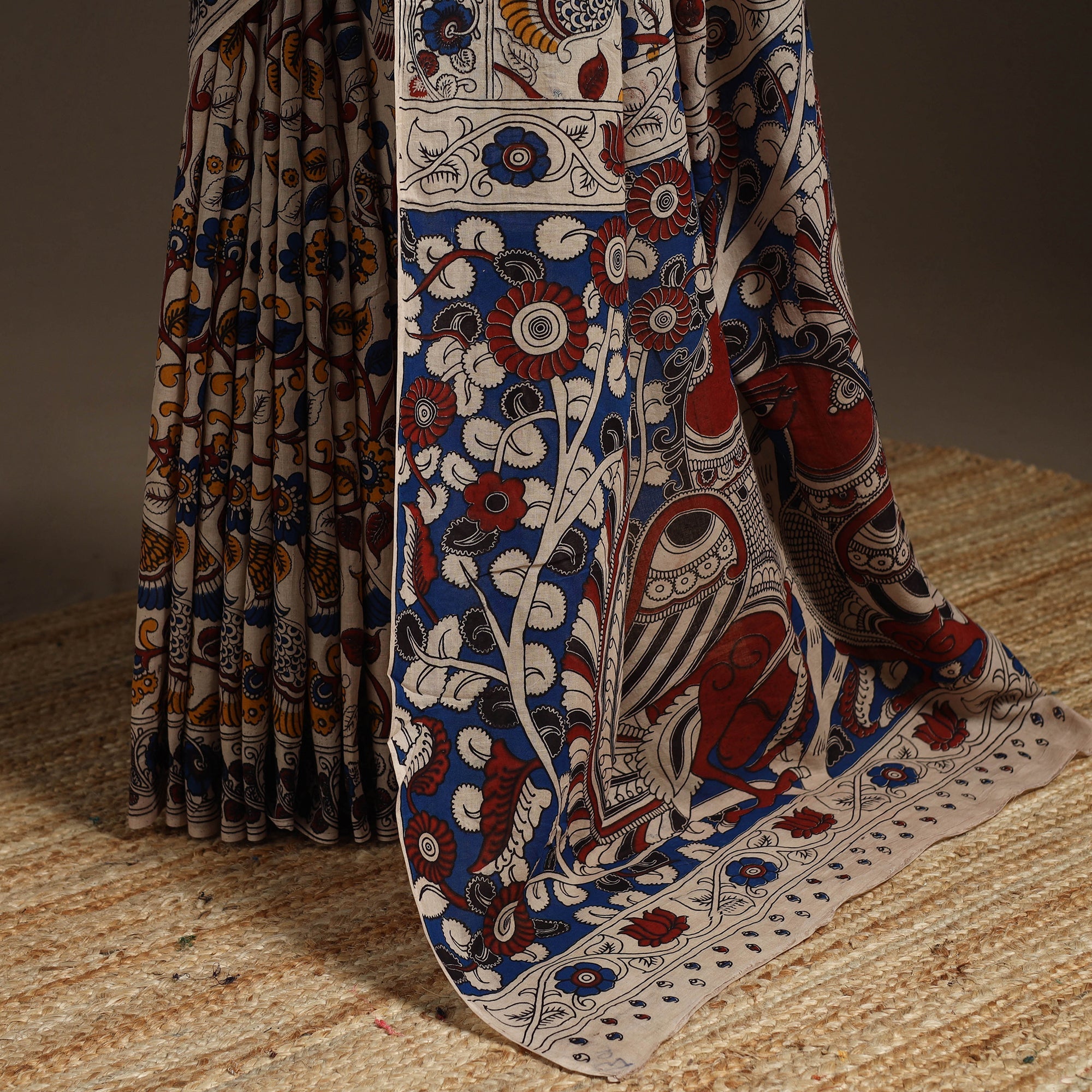 Printed cotton kalamkari saree 01 - handcrafted