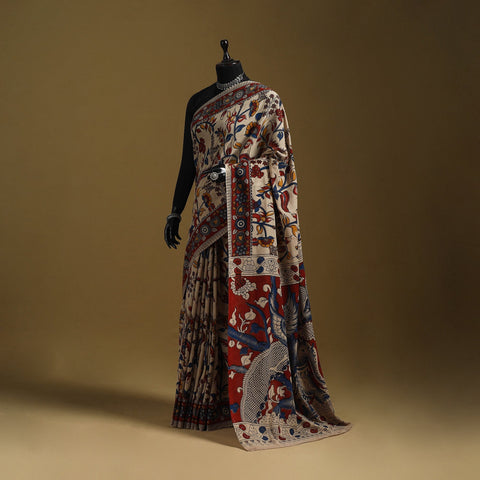 Printed cotton kalamkari saree 02 - handcrafted