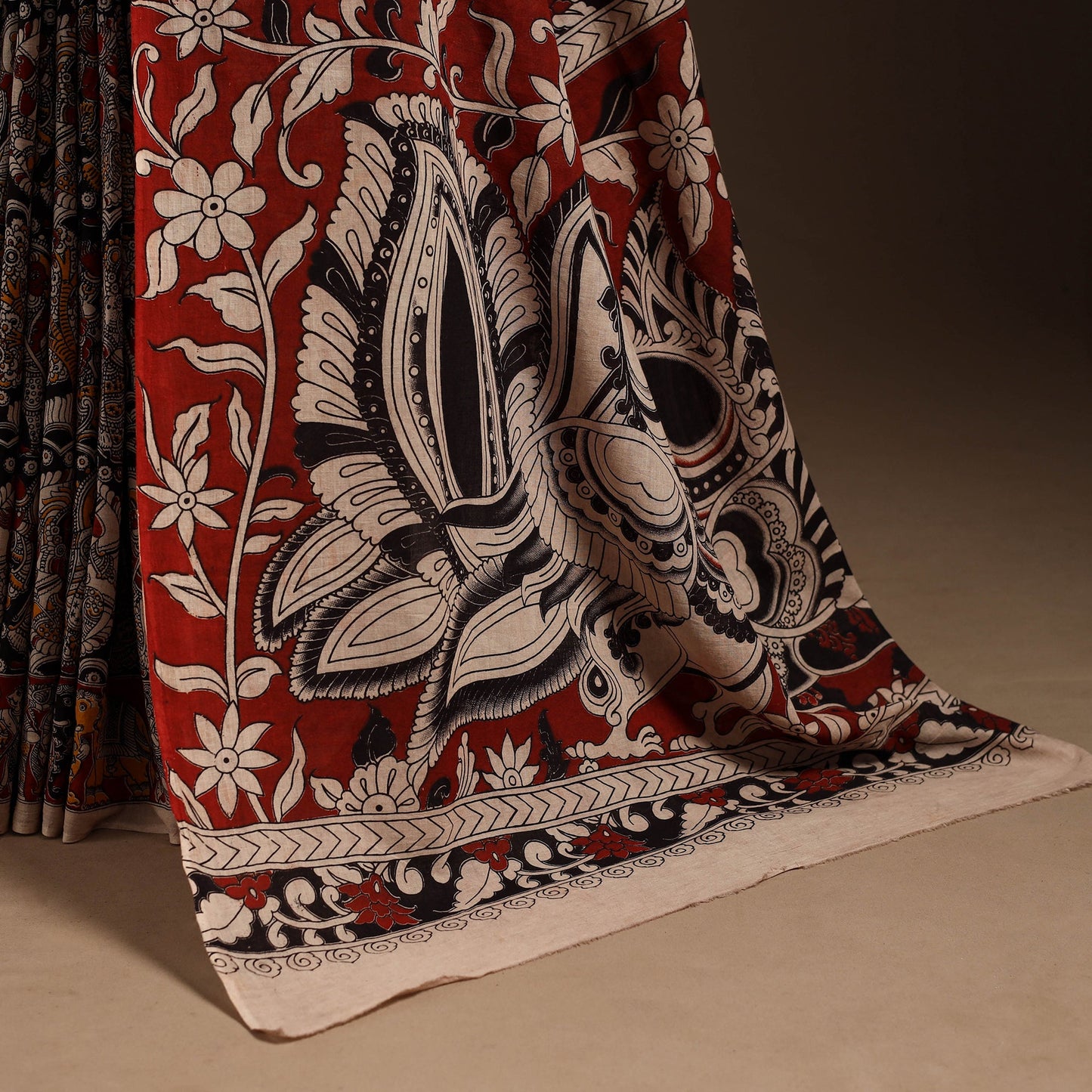 Multicolor - printed cotton kalamkari saree 07 - handcrafted