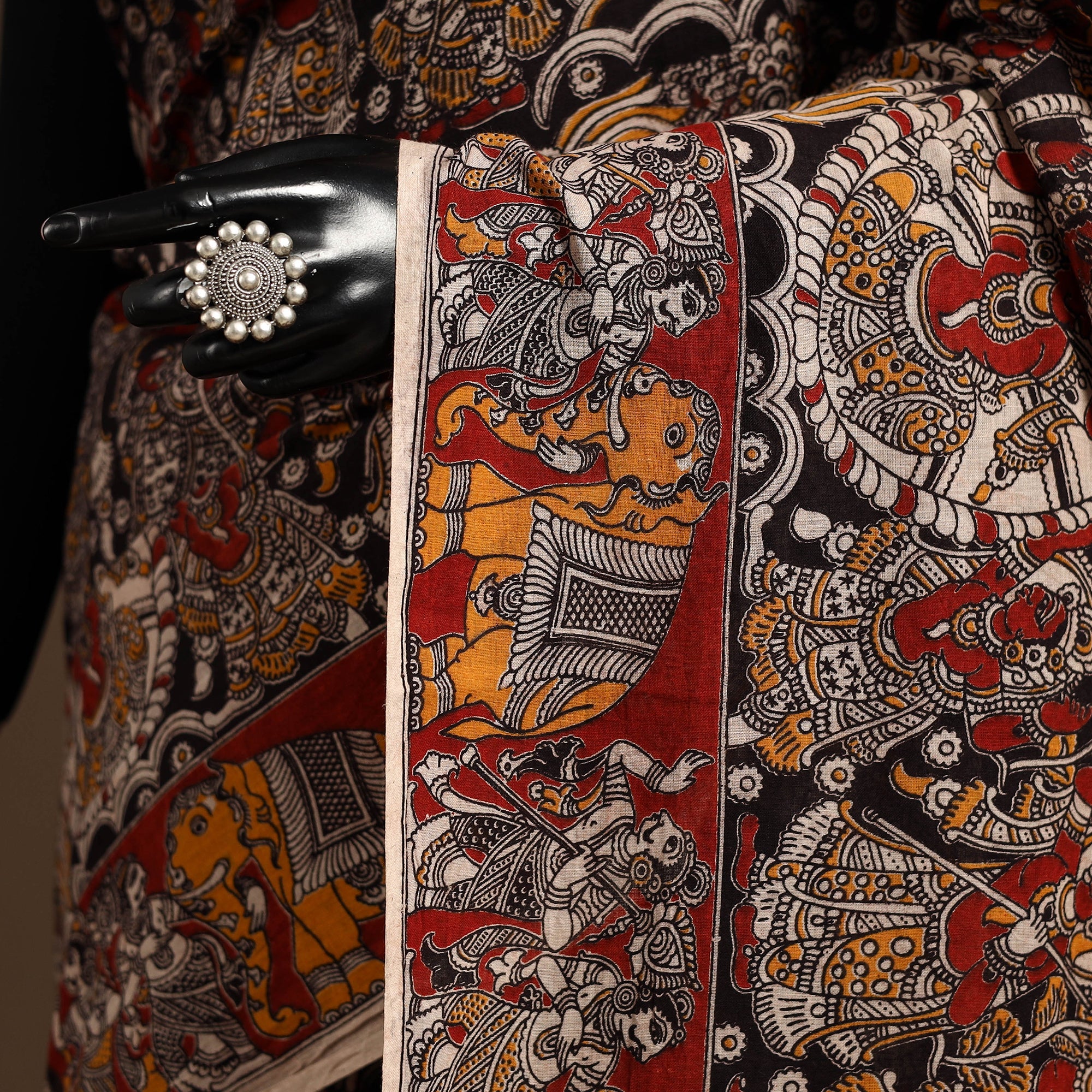 Multicolor - printed cotton kalamkari saree 07 - handcrafted