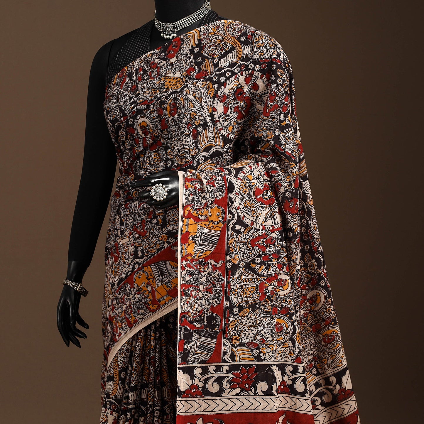 Multicolor - printed cotton kalamkari saree 07 - handcrafted