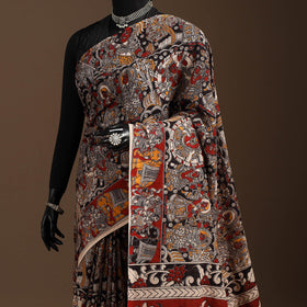 Multicolor - printed cotton kalamkari saree 07 - handcrafted