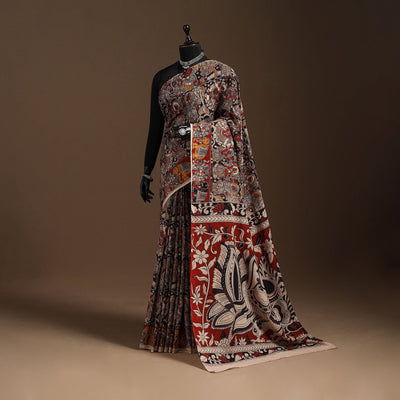 Multicolor - printed cotton kalamkari saree 07 - handcrafted