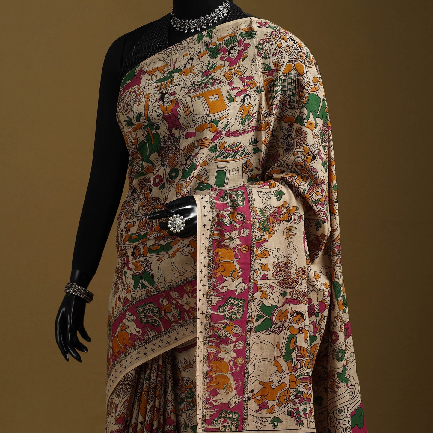 Printed cotton kalamkari saree 22 - handcrafted