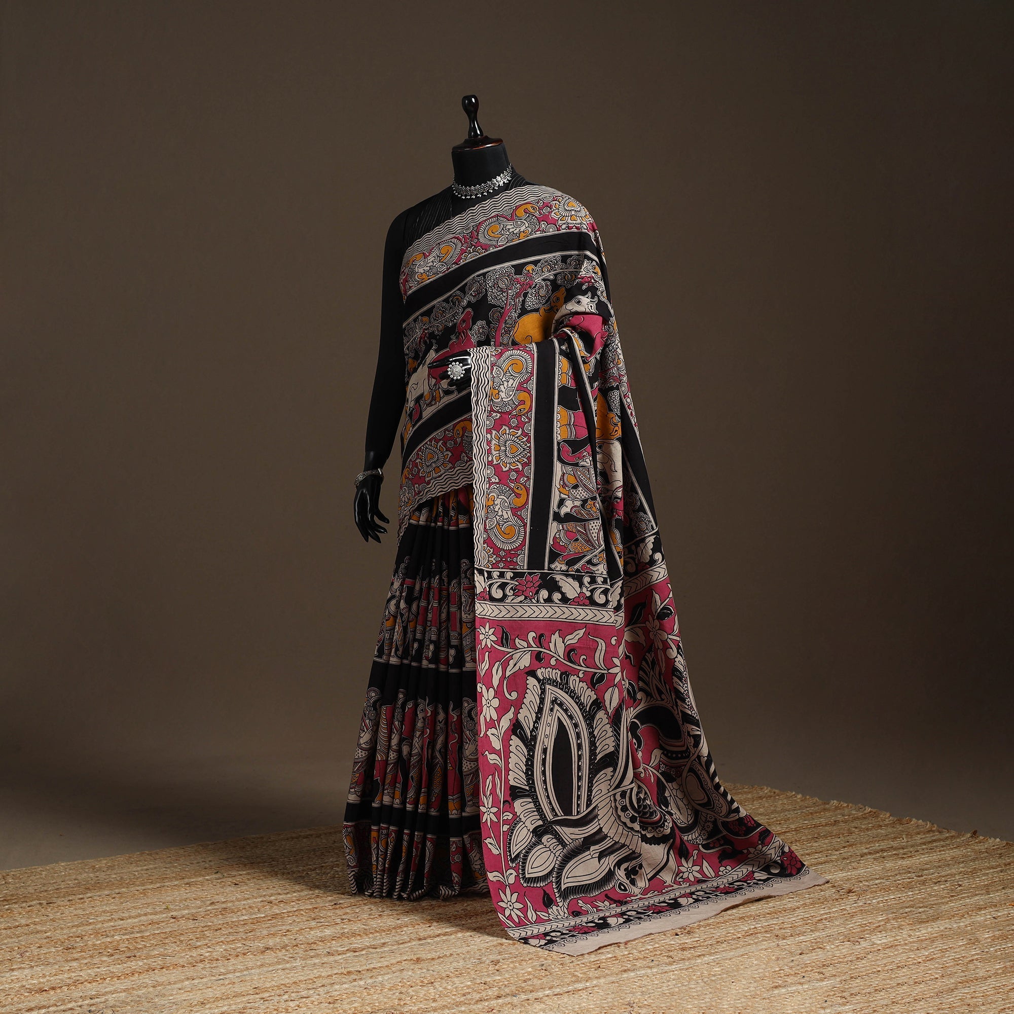 Printed cotton kalamkari saree 23 - handcrafted