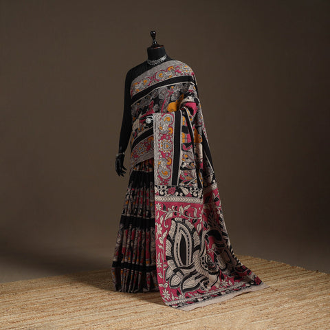 Printed cotton kalamkari saree 23 - handcrafted
