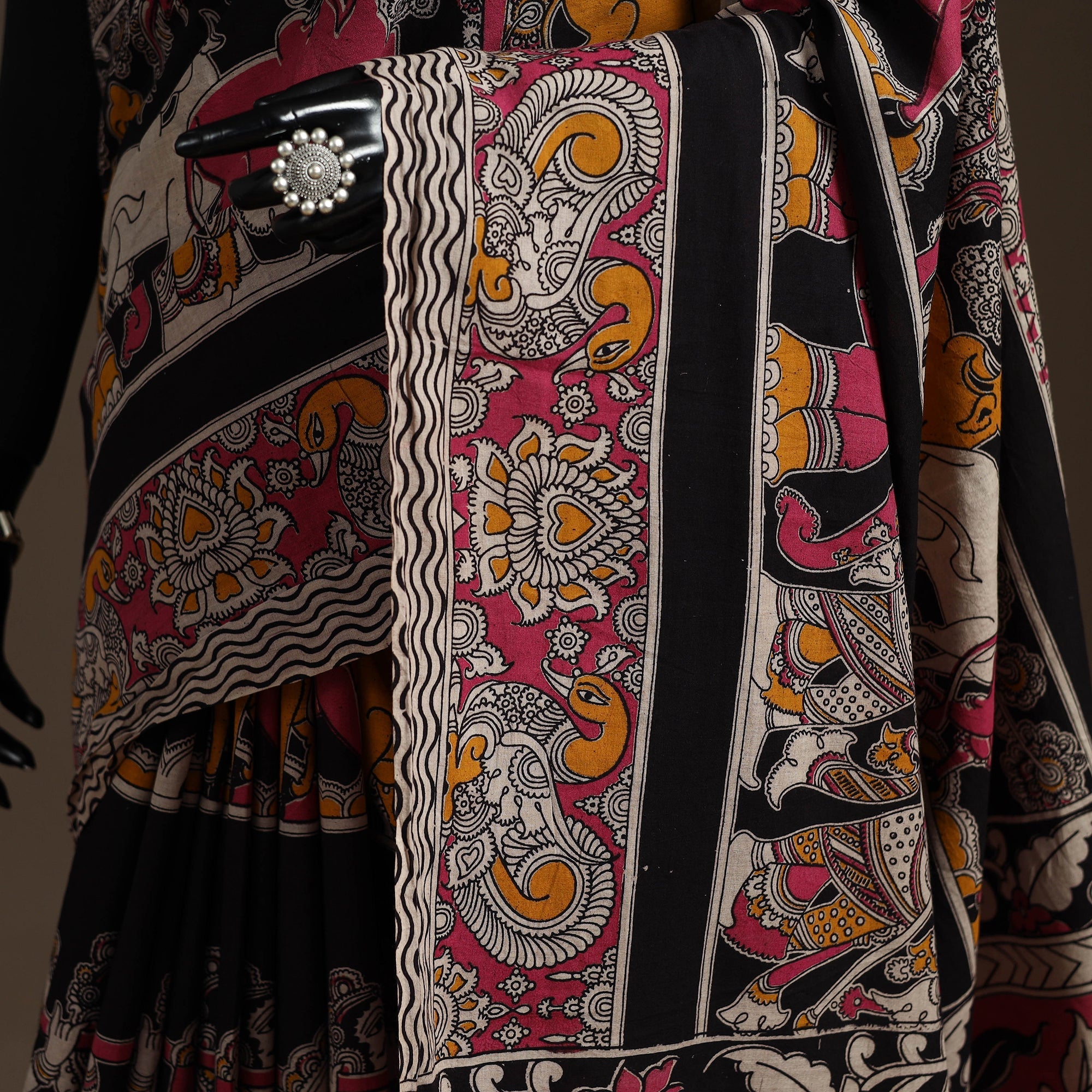 Printed cotton kalamkari saree 23 - handcrafted